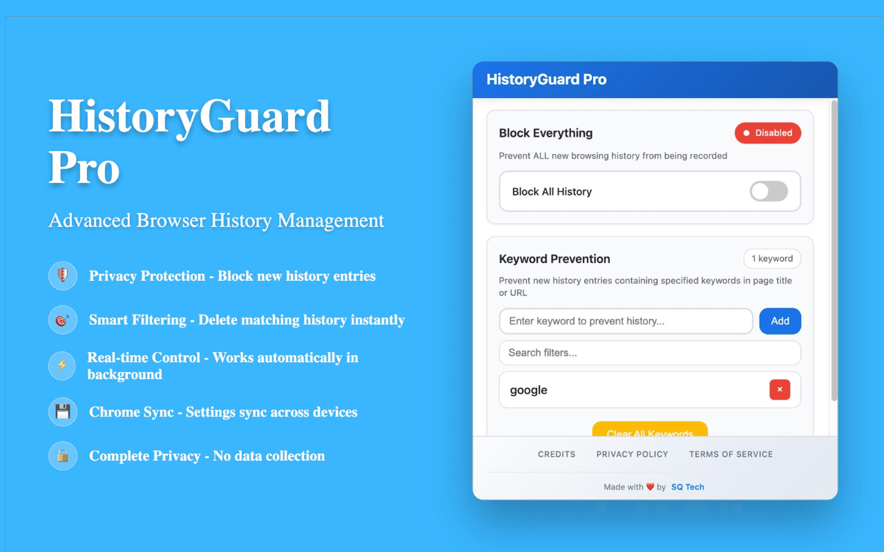 HistoryGuard Pro Chrome Browser Extension Screenshot